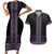 Maori Taniko Patterns Couples Matching Short Sleeve Bodycon Dress and Hawaiian Shirt Purple Niho Taniwha Mix Paatiki Motifs