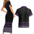 Maori Taniko Patterns Couples Matching Short Sleeve Bodycon Dress and Hawaiian Shirt Purple Niho Taniwha Mix Paatiki Motifs