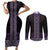 Maori Taniko Patterns Couples Matching Short Sleeve Bodycon Dress and Long Sleeve Button Shirt Purple Niho Taniwha Mix Paatiki Motifs