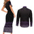 Maori Taniko Patterns Couples Matching Short Sleeve Bodycon Dress and Long Sleeve Button Shirt Purple Niho Taniwha Mix Paatiki Motifs