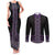 Maori Taniko Patterns Couples Matching Tank Maxi Dress and Long Sleeve Button Shirt Purple Niho Taniwha Mix Paatiki Motifs