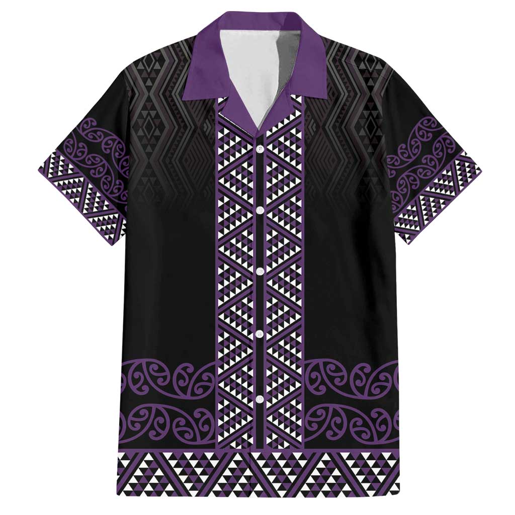 Maori Taniko Patterns Family Matching Long Sleeve Bodycon Dress and Hawaiian Shirt Purple Niho Taniwha Mix Paatiki Motifs