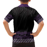Maori Taniko Patterns Family Matching Off Shoulder Maxi Dress and Hawaiian Shirt Purple Niho Taniwha Mix Paatiki Motifs