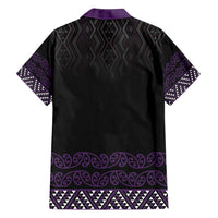 Maori Taniko Patterns Family Matching Off Shoulder Maxi Dress and Hawaiian Shirt Purple Niho Taniwha Mix Paatiki Motifs