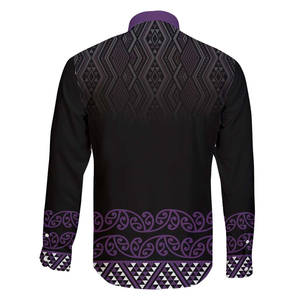 Maori Taniko Patterns Family Matching Off Shoulder Maxi Dress and Hawaiian Shirt Purple Niho Taniwha Mix Paatiki Motifs