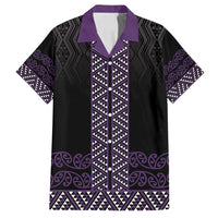 Maori Taniko Patterns Family Matching Off Shoulder Short Dress and Hawaiian Shirt Purple Niho Taniwha Mix Paatiki Motifs