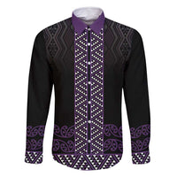 Maori Taniko Patterns Family Matching Off Shoulder Short Dress and Hawaiian Shirt Purple Niho Taniwha Mix Paatiki Motifs