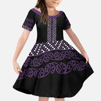 Maori Taniko Patterns Family Matching Puletasi and Hawaiian Shirt Purple Niho Taniwha Mix Paatiki Motifs