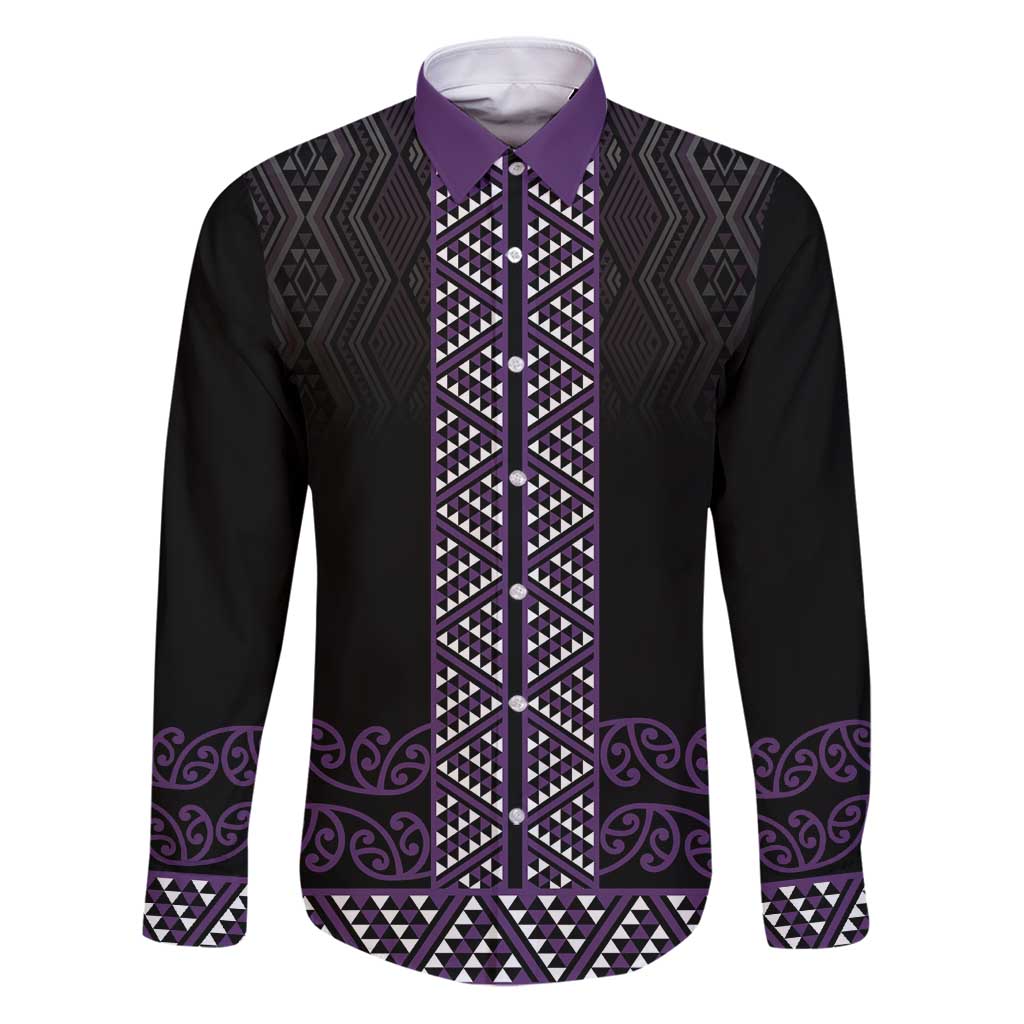 Maori Taniko Patterns Family Matching Puletasi and Hawaiian Shirt Purple Niho Taniwha Mix Paatiki Motifs