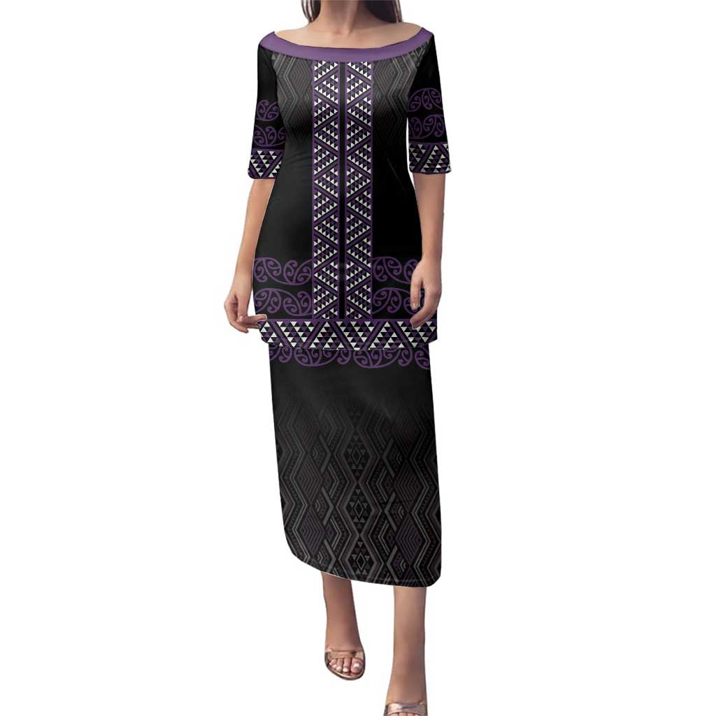 Maori Taniko Patterns Family Matching Puletasi and Hawaiian Shirt Purple Niho Taniwha Mix Paatiki Motifs