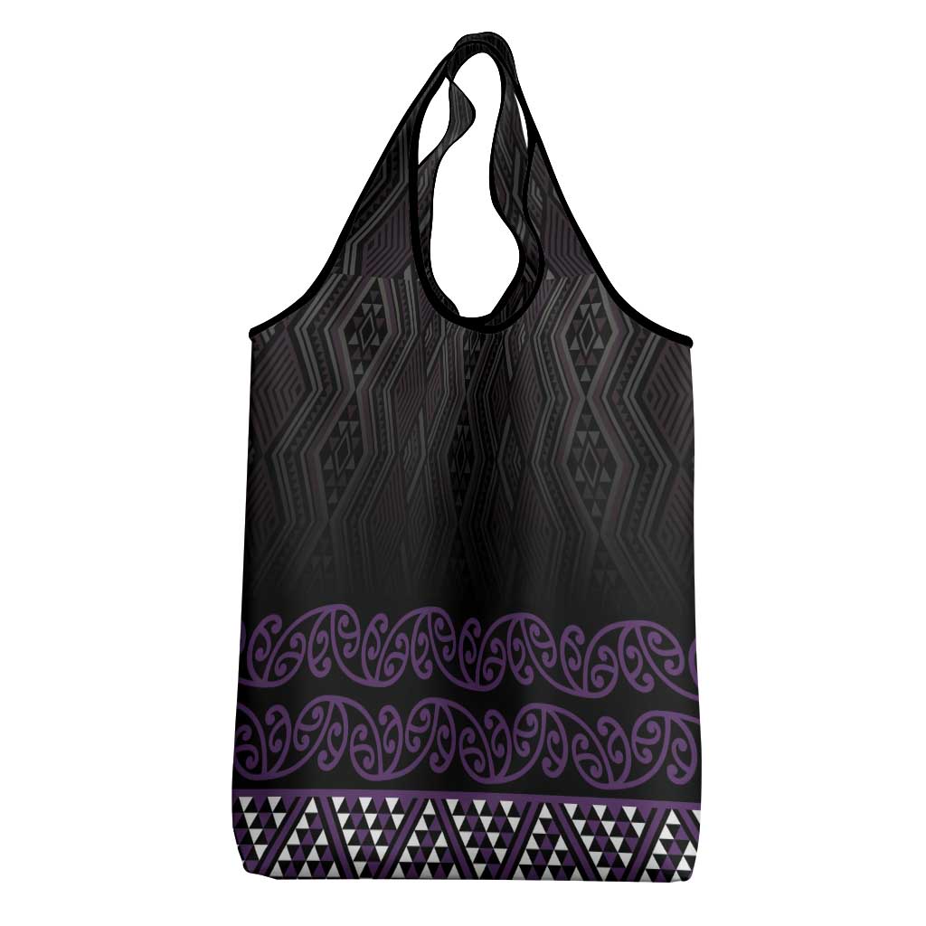 Maori Taniko Patterns Grocery Bag Purple Niho Taniwha Mix Paatiki Motifs LT7 - Polynesian Pride
