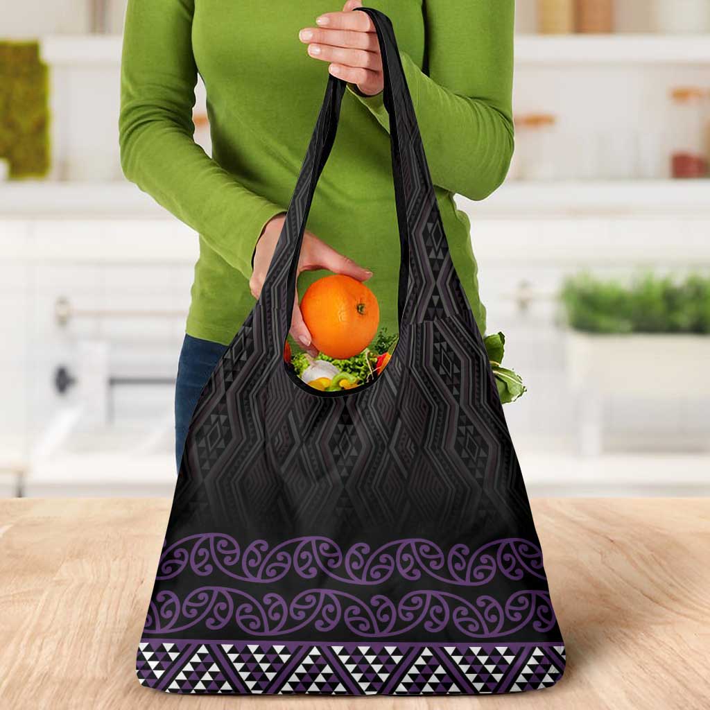 Maori Taniko Patterns Grocery Bag Purple Niho Taniwha Mix Paatiki Motifs LT7 - Polynesian Pride