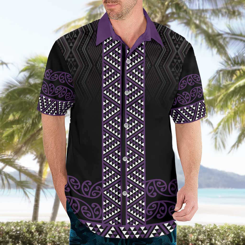 Maori Taniko Patterns Hawaiian Shirt Purple Niho Taniwha Mix Paatiki Motifs LT7 - Polynesian Pride