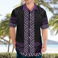 Maori Taniko Patterns Hawaiian Shirt Purple Niho Taniwha Mix Paatiki Motifs LT7 - Polynesian Pride