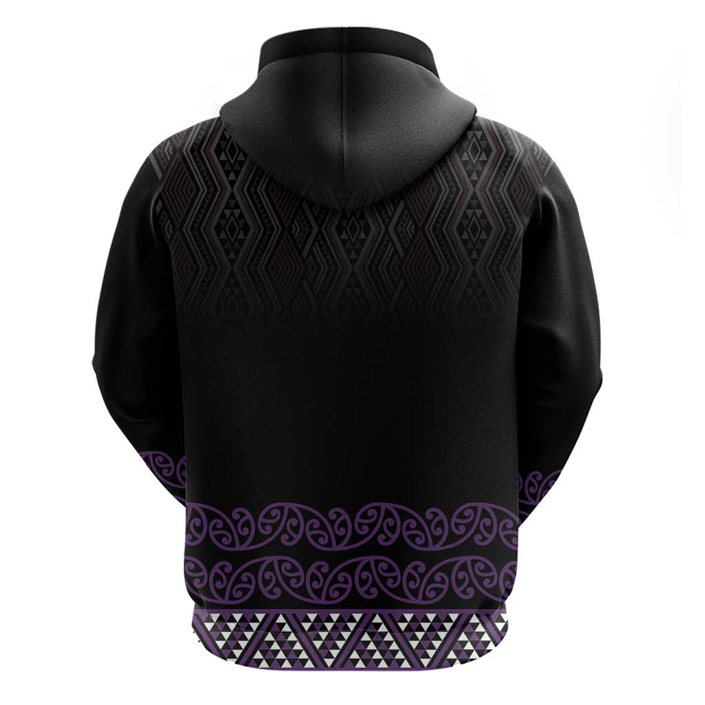 Maori Taniko Patterns Hoodie Purple Niho Taniwha Mix Paatiki Motifs