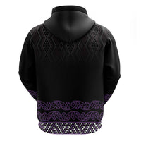 Maori Taniko Patterns Hoodie Purple Niho Taniwha Mix Paatiki Motifs