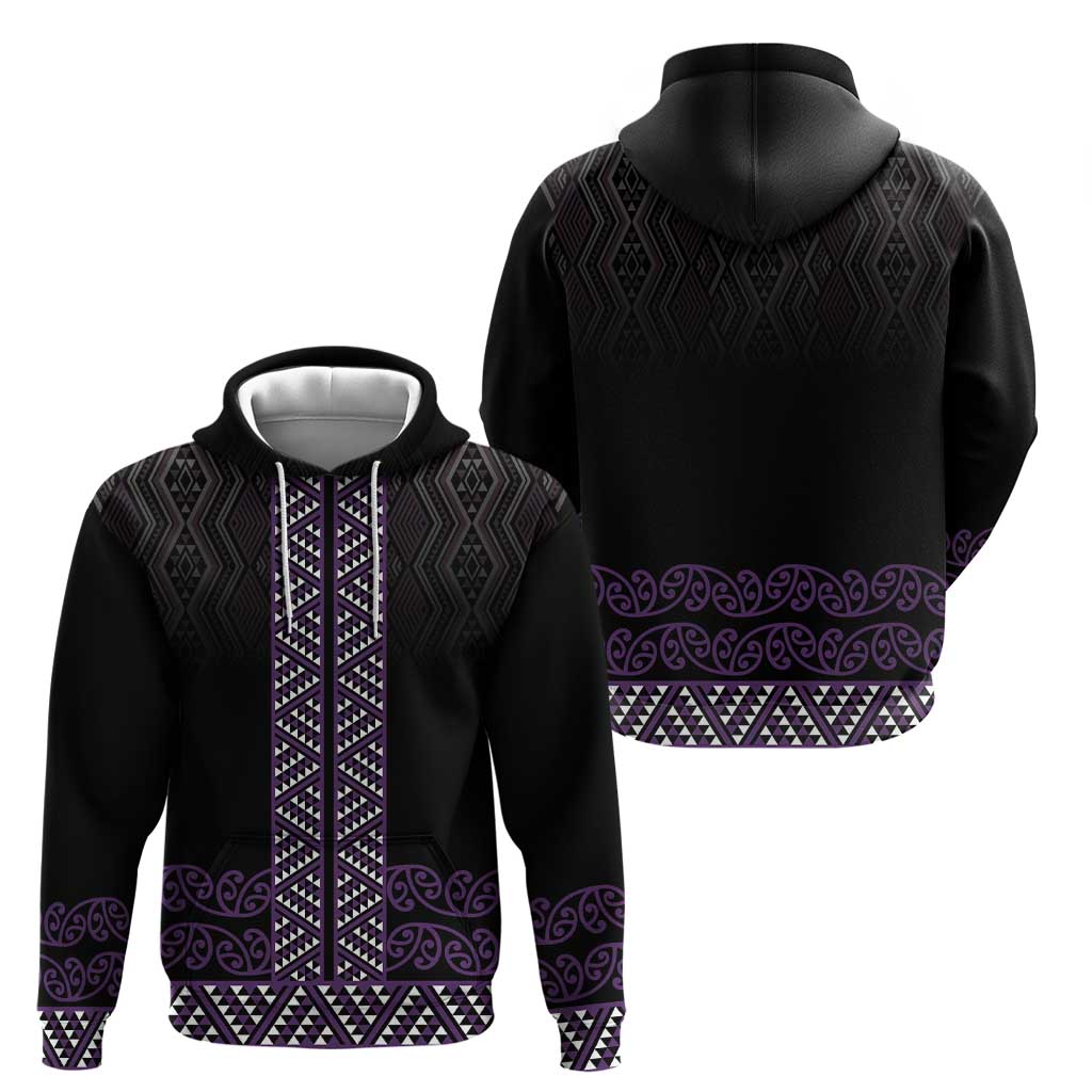 Maori Taniko Patterns Hoodie Purple Niho Taniwha Mix Paatiki Motifs