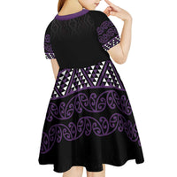 Maori Taniko Patterns Kid Short Sleeve Dress Purple Niho Taniwha Mix Paatiki Motifs LT7 - Polynesian Pride