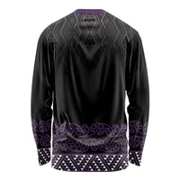 Maori Taniko Patterns Long Sleeve Shirt Purple Niho Taniwha Mix Paatiki Motifs