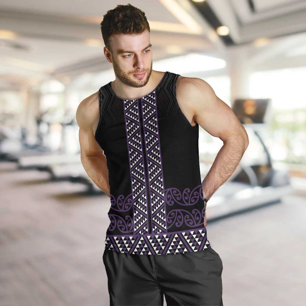 Maori Taniko Patterns Men Tank Top Purple Niho Taniwha Mix Paatiki Motifs LT7 Purple - Polynesian Pride
