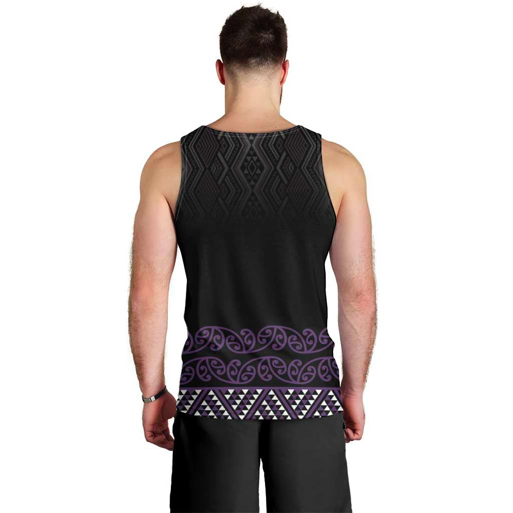 Maori Taniko Patterns Men Tank Top Purple Niho Taniwha Mix Paatiki Motifs LT7 - Polynesian Pride