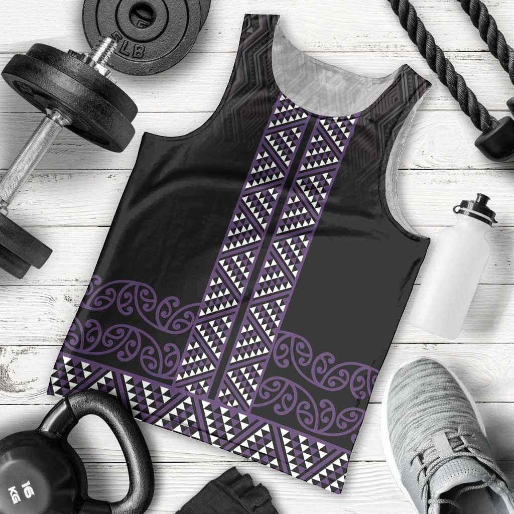 Maori Taniko Patterns Men Tank Top Purple Niho Taniwha Mix Paatiki Motifs LT7 - Polynesian Pride