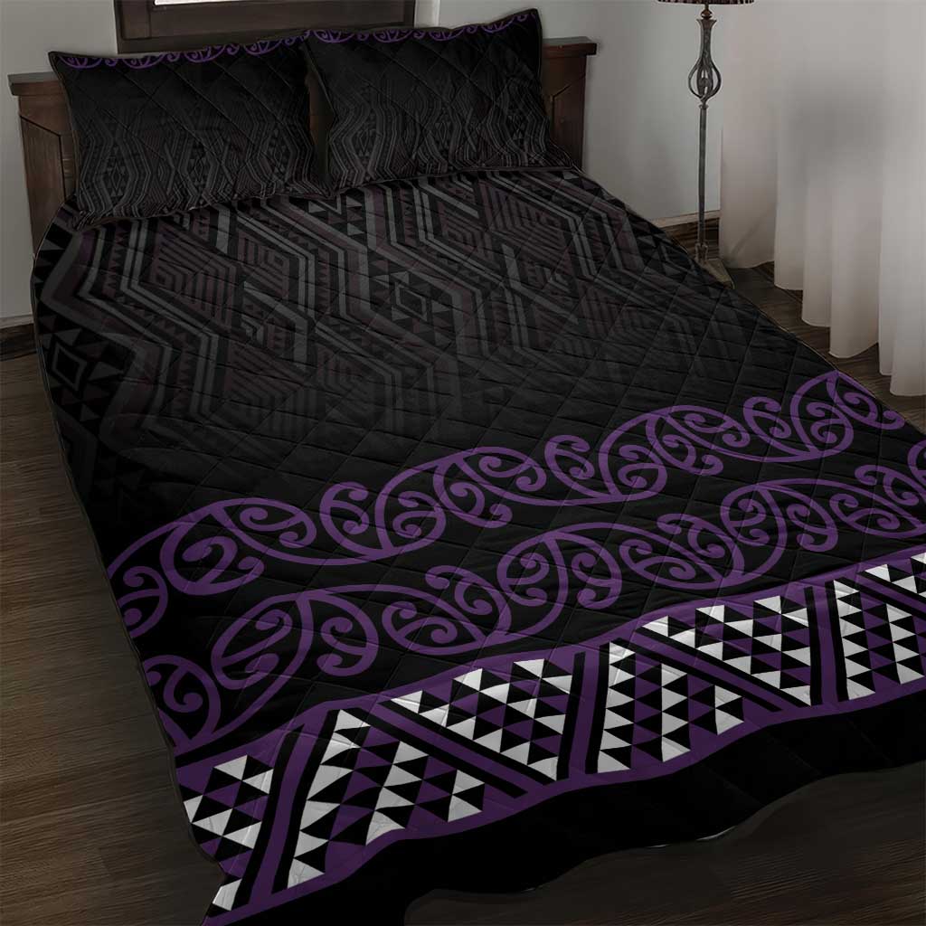 Maori Taniko Patterns Quilt Bed Set Purple Niho Taniwha Mix Paatiki Motifs LT7 Purple - Polynesian Pride