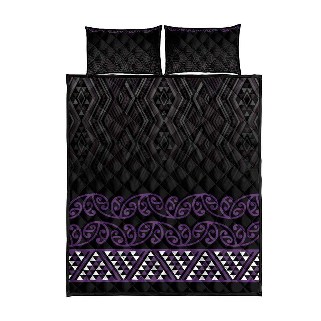 Maori Taniko Patterns Quilt Bed Set Purple Niho Taniwha Mix Paatiki Motifs LT7 - Polynesian Pride