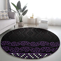 Maori Taniko Patterns Round Carpet Purple Niho Taniwha Mix Paatiki Motifs