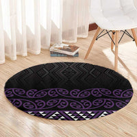 Maori Taniko Patterns Round Carpet Purple Niho Taniwha Mix Paatiki Motifs