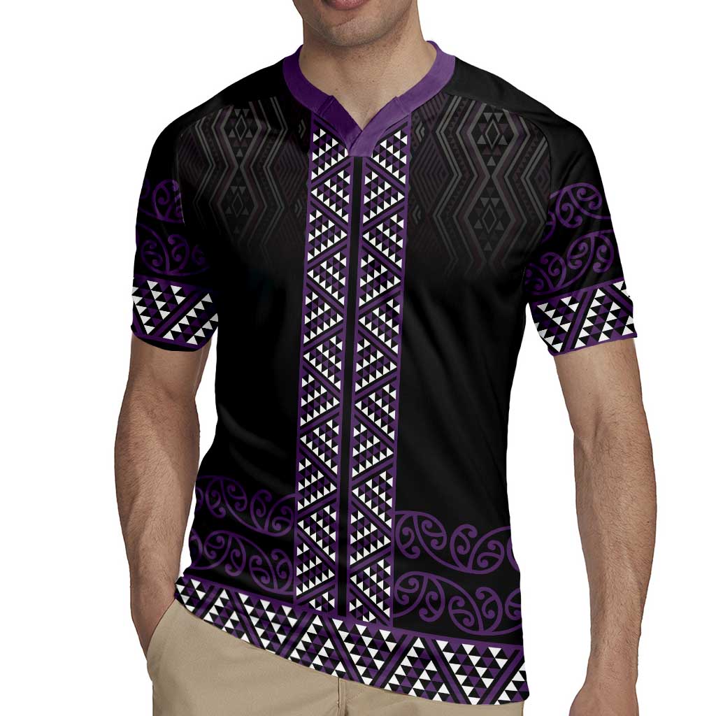 Maori Taniko Patterns Rugby Jersey Purple Niho Taniwha Mix Paatiki Motifs