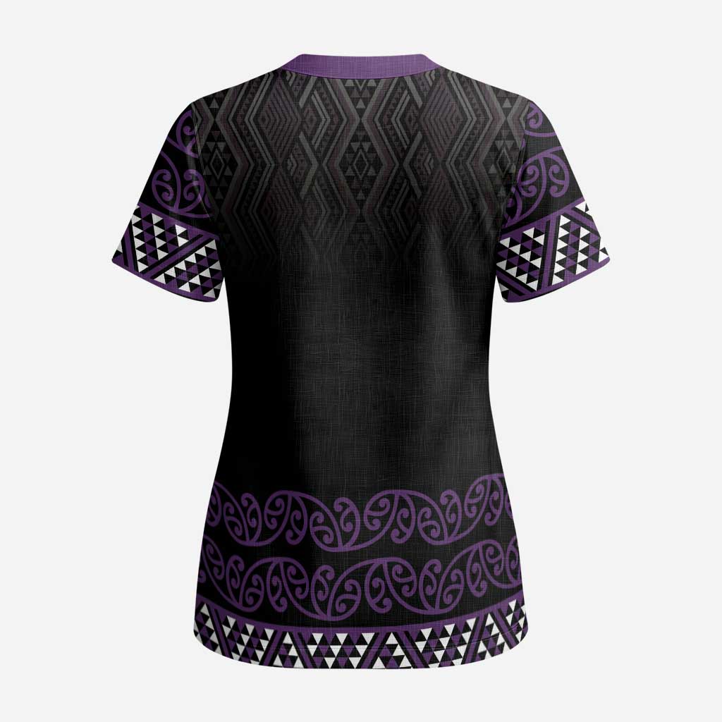 Maori Taniko Patterns Scrub Top Purple Niho Taniwha Mix Paatiki Motifs LT7 - Polynesian Pride