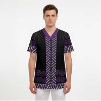 Maori Taniko Patterns Scrub Top Purple Niho Taniwha Mix Paatiki Motifs LT7 - Polynesian Pride
