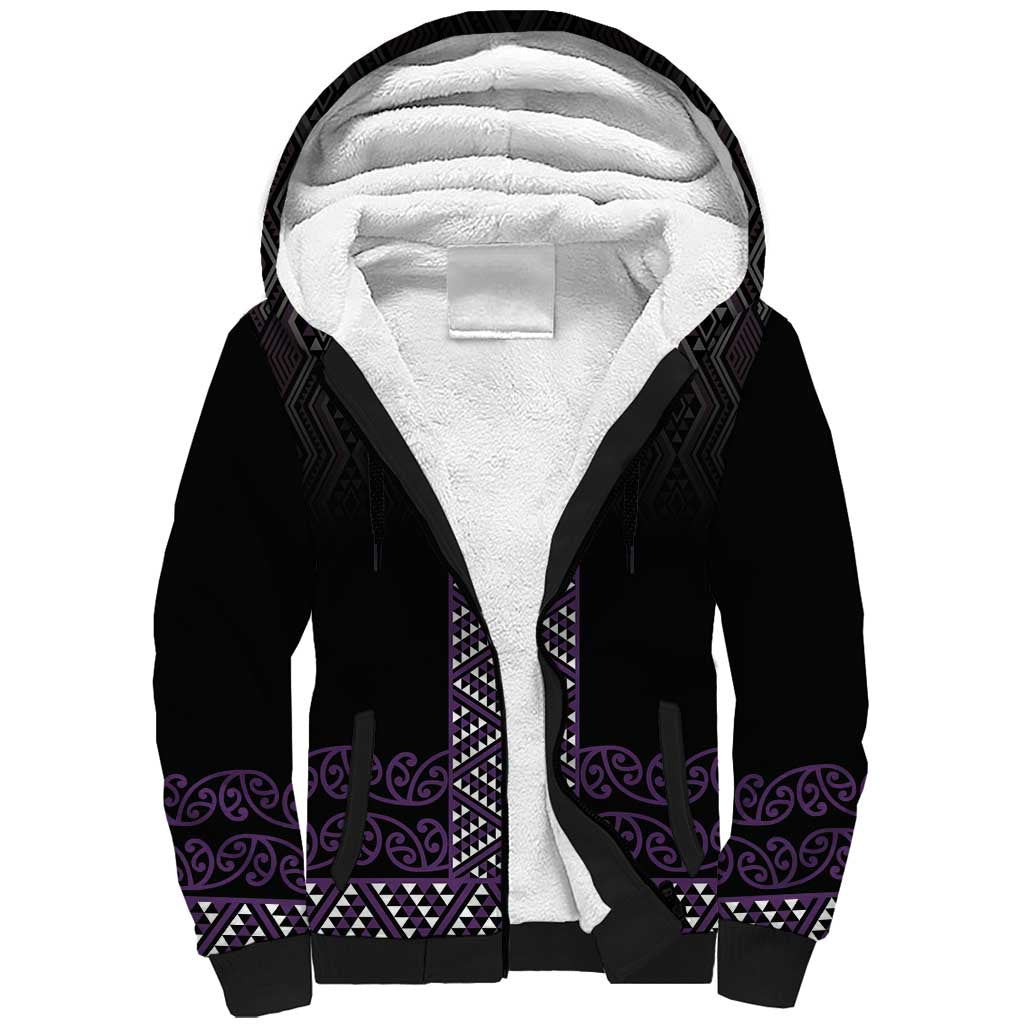 Maori Taniko Patterns Sherpa Hoodie Purple Niho Taniwha Mix Paatiki Motifs LT7 Unisex Purple - Polynesian Pride