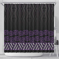Maori Taniko Patterns Shower Curtain Purple Niho Taniwha Mix Paatiki Motifs