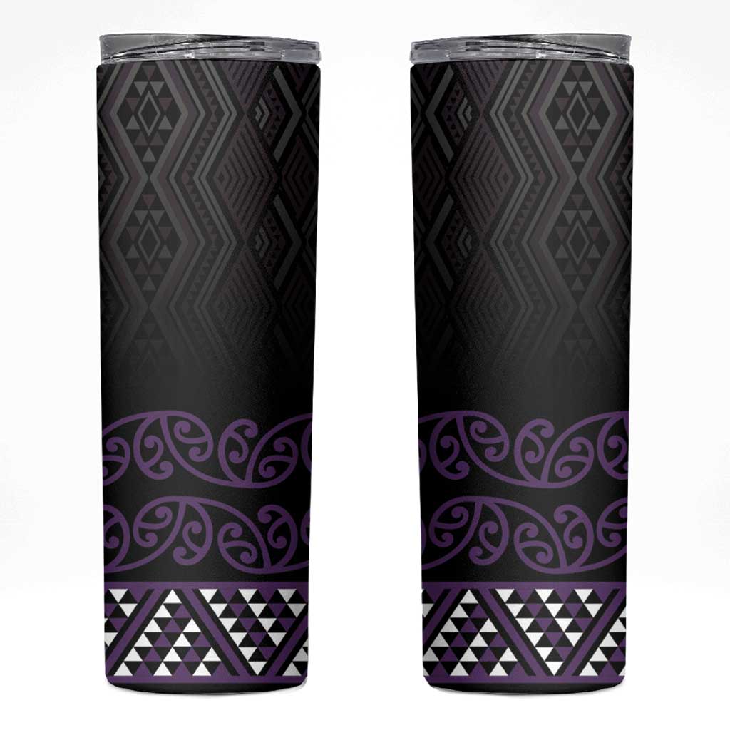 Maori Taniko Patterns Skinny Tumbler Purple Niho Taniwha Mix Paatiki Motifs