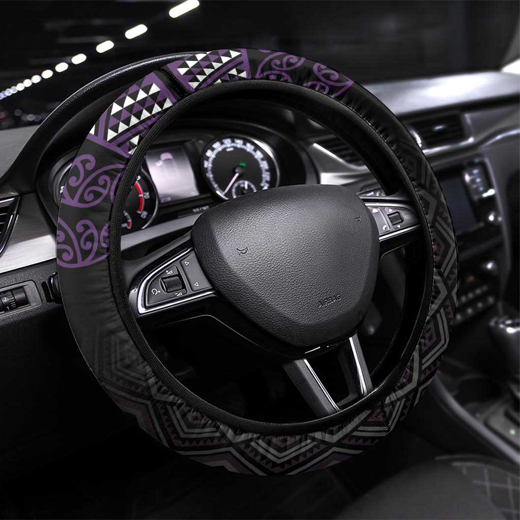 Maori Taniko Patterns Steering Wheel Cover Purple Niho Taniwha Mix Paatiki Motifs LT7 Universal Fit Purple - Polynesian Pride