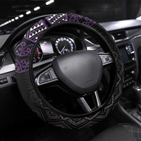 Maori Taniko Patterns Steering Wheel Cover Purple Niho Taniwha Mix Paatiki Motifs LT7 Universal Fit Purple - Polynesian Pride