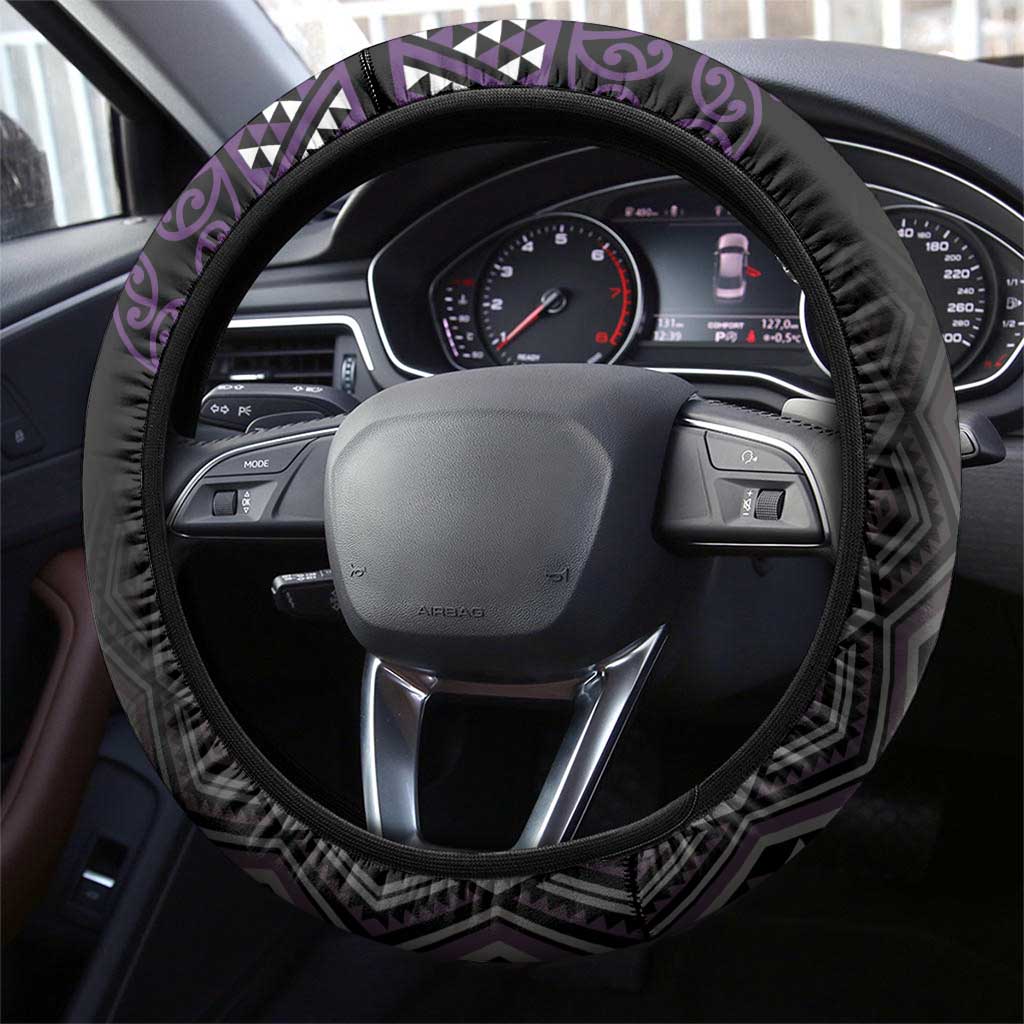 Maori Taniko Patterns Steering Wheel Cover Purple Niho Taniwha Mix Paatiki Motifs LT7 - Polynesian Pride