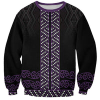 Maori Taniko Patterns Sweatshirt Purple Niho Taniwha Mix Paatiki Motifs