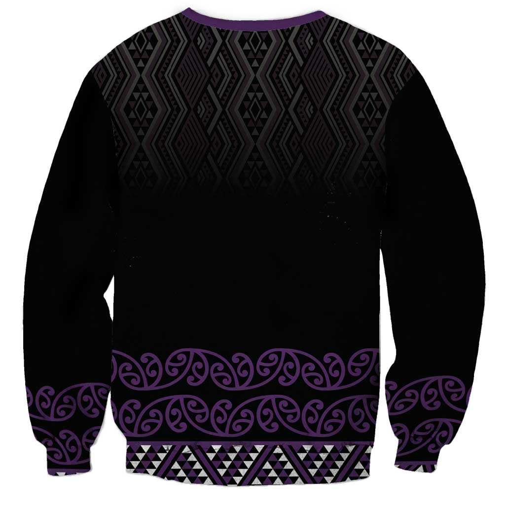 Maori Taniko Patterns Sweatshirt Purple Niho Taniwha Mix Paatiki Motifs