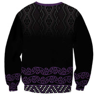 Maori Taniko Patterns Sweatshirt Purple Niho Taniwha Mix Paatiki Motifs