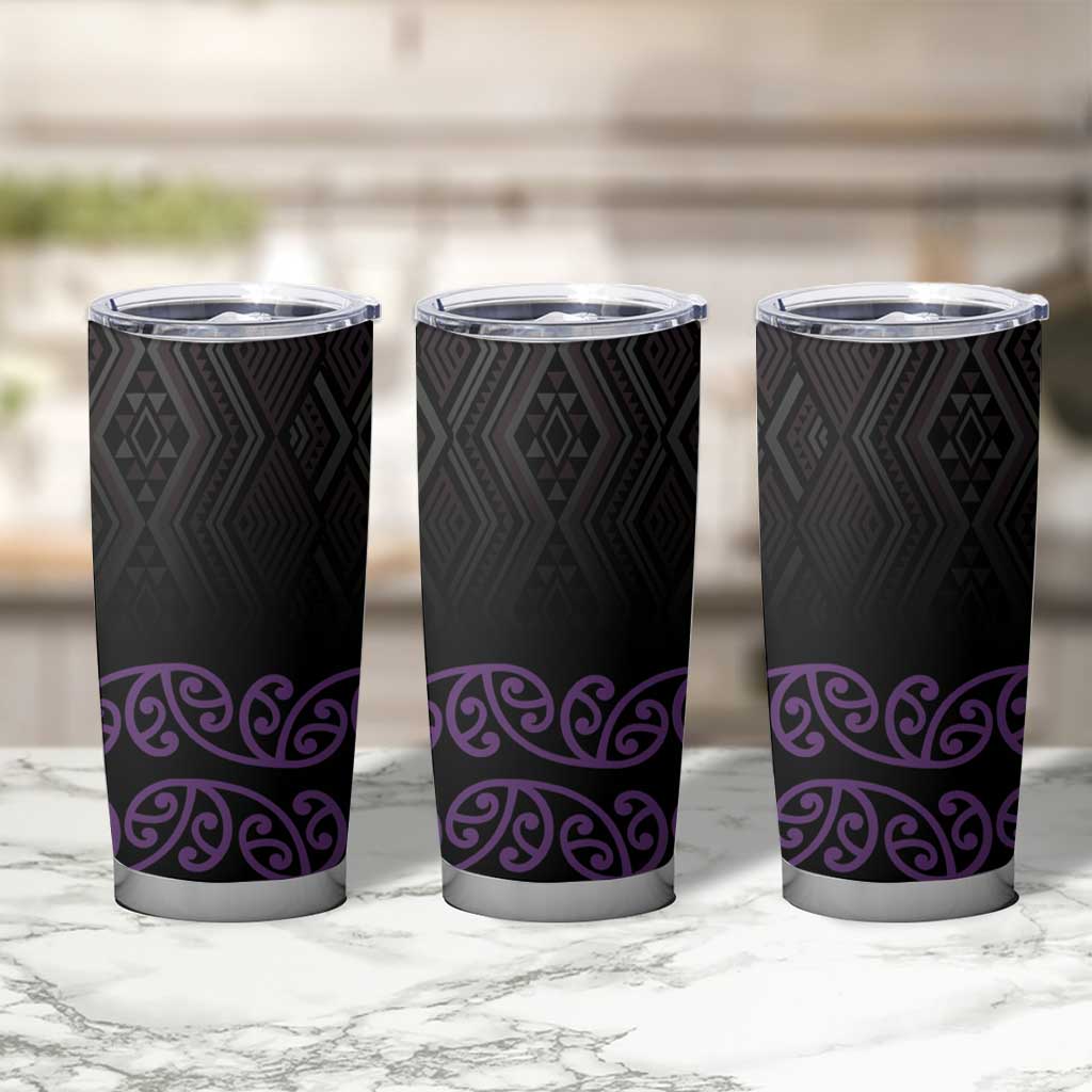 Maori Taniko Patterns Tumbler Cup Purple Niho Taniwha Mix Paatiki Motifs