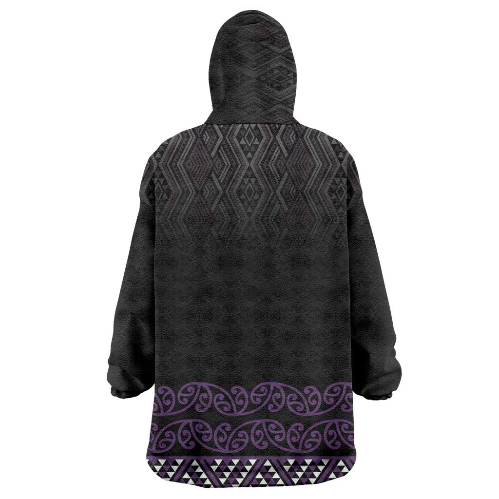 Maori Taniko Patterns Wearable Blanket Hoodie Purple Niho Taniwha Mix Paatiki Motifs LT7 - Polynesian Pride