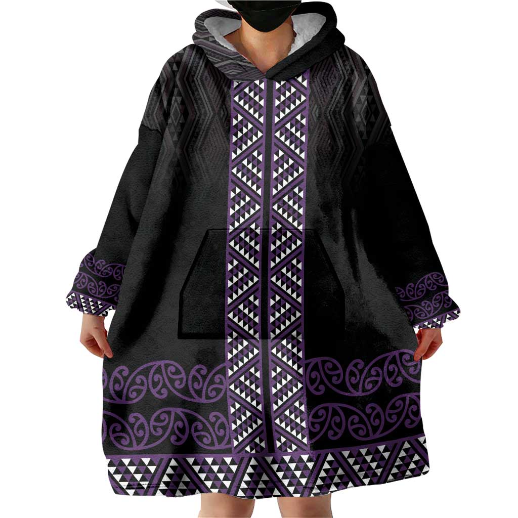 Maori Taniko Patterns Wearable Blanket Hoodie Purple Niho Taniwha Mix Paatiki Motifs LT7 - Polynesian Pride