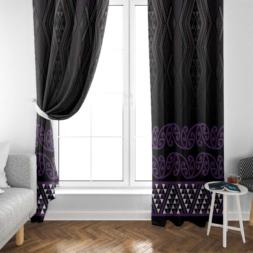 Maori Taniko Patterns Window Curtain Purple Niho Taniwha Mix Paatiki Motifs