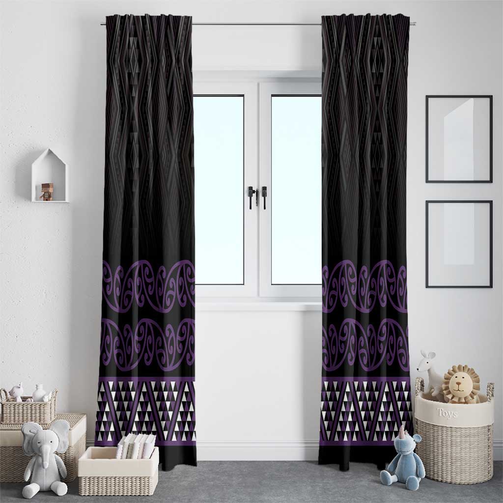 Maori Taniko Patterns Window Curtain Purple Niho Taniwha Mix Paatiki Motifs