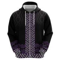 Maori Taniko Patterns Zip Hoodie Purple Niho Taniwha Mix Paatiki Motifs