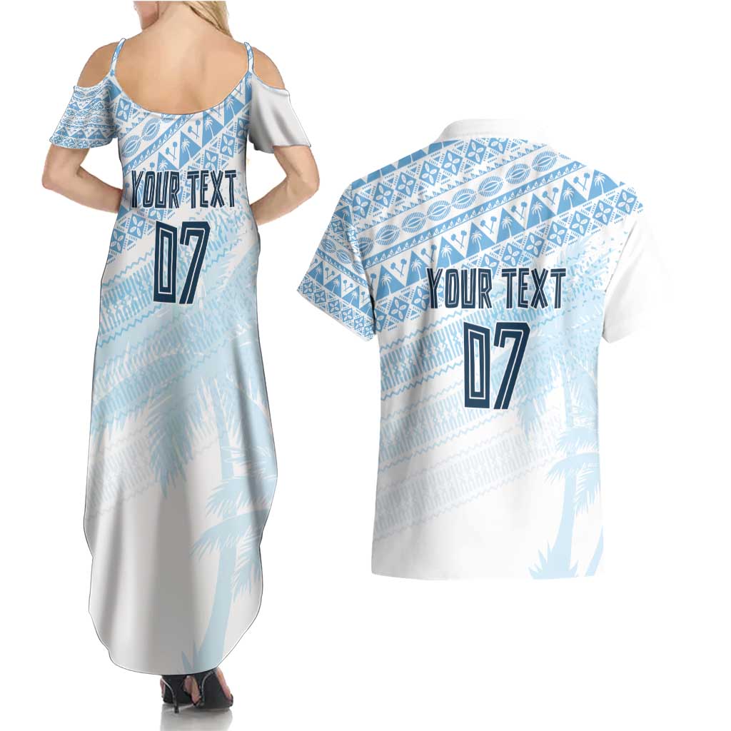 Fiji Rugby Custom Kaiviti Masi Couples Matching Summer Maxi Dress and Hawaiian Shirt Turquoise - Polynesian Pride