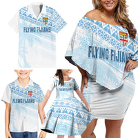 Fiji Rugby Custom Kaiviti Masi Family Matching Off Shoulder Short Dress and Hawaiian Shirt Turquoise - Polynesian Pride